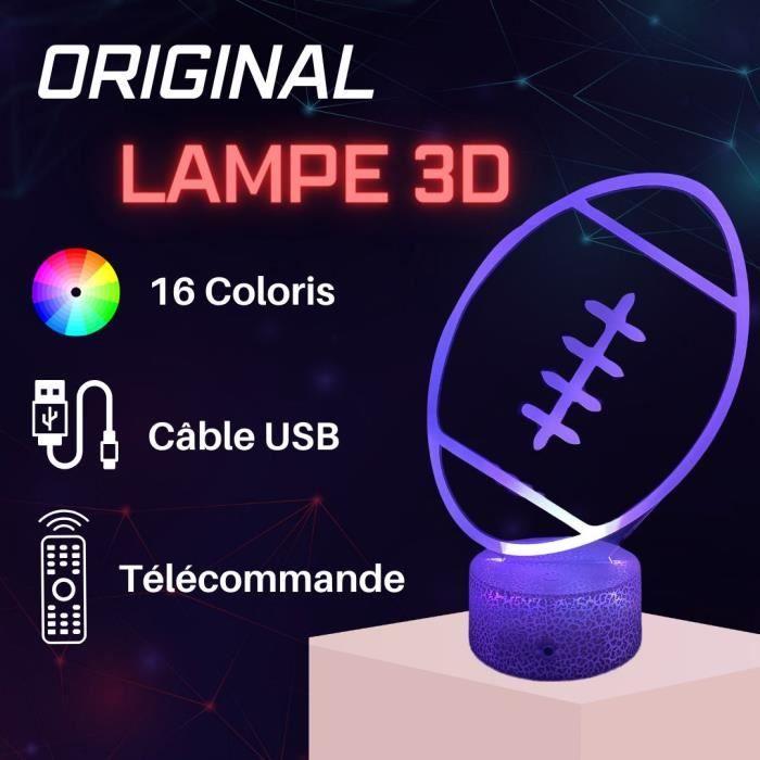 Lampe De Chevet 3D LED - Veilleuse Rugby - Multicolore - Tactile - Télécommande - Décoration Enfant