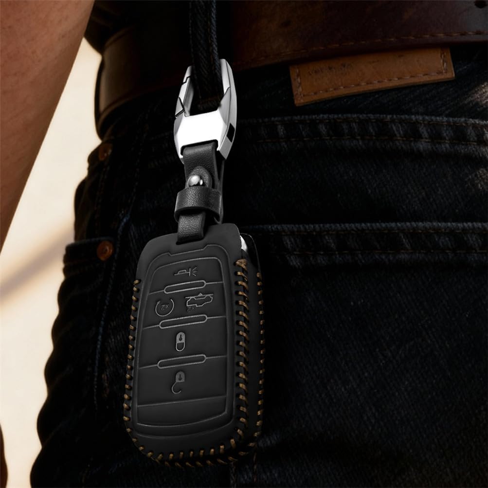 Leather Compatible with ram Key fob Cover for Dodge 2025 RAM 1500 2500 3500 Accessories 5 Buttons Keychain