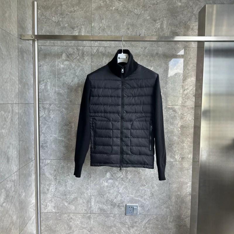 Mens Knit Panel Down Jacket With Stand Collar Warm Winter Outerwear Casual Office Wear