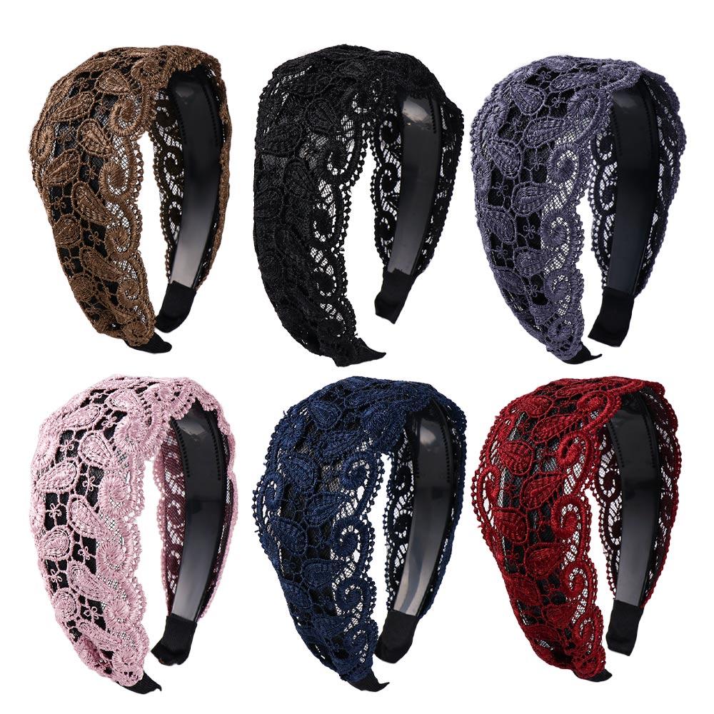 Vintage Headwear Hollow Wash Face For Girls Wide Side Women Hair Hoop Headband Korean Head Wrap Lace Hairbands