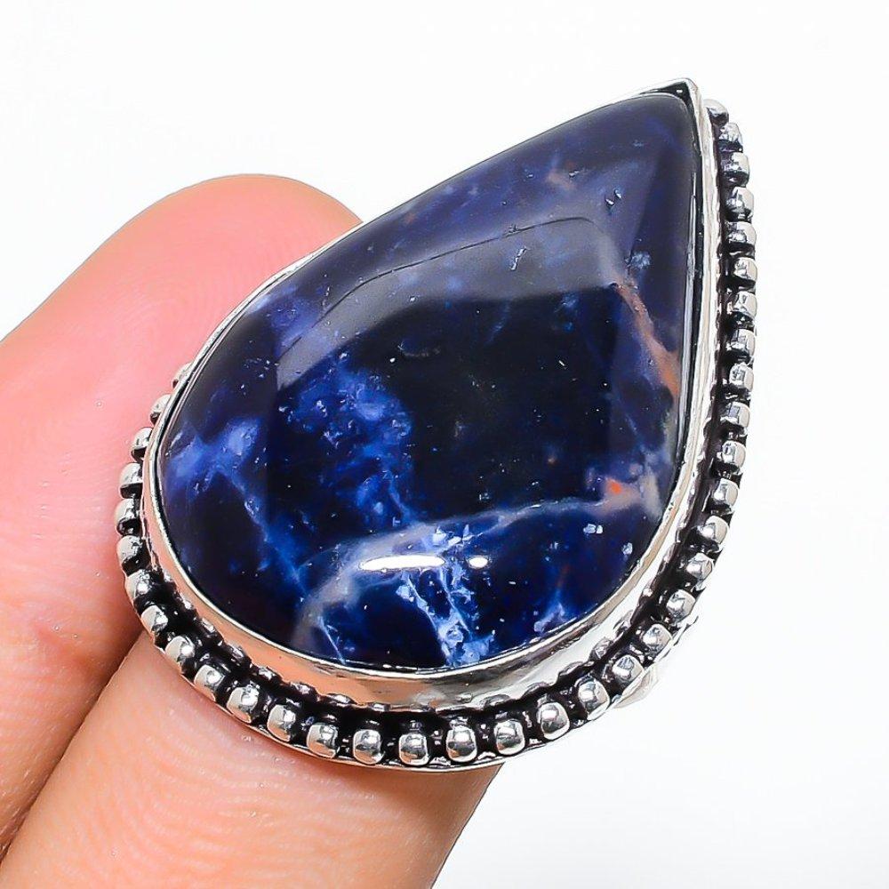 Natural Sodalite Gemstone Handmade 925 Sterling Silver Gift Ring Size 10 Z8m92