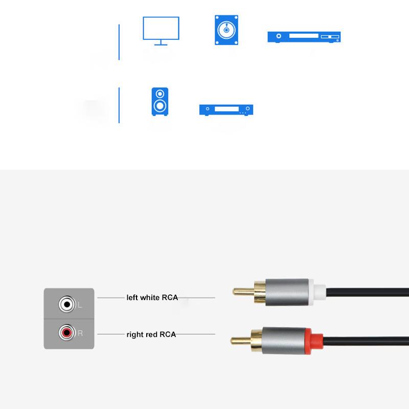Gold-Plated 2Rca To 2 Rca Male To Male Rca Audio Cable Amplifier Audio Cable 1M 2M 3M