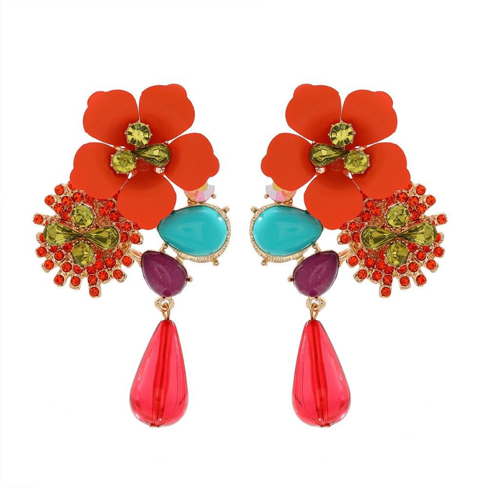 Vintage Resin Flower Earrings Beads Women Earrings Water Droplet Long Earrings  Daily Wear