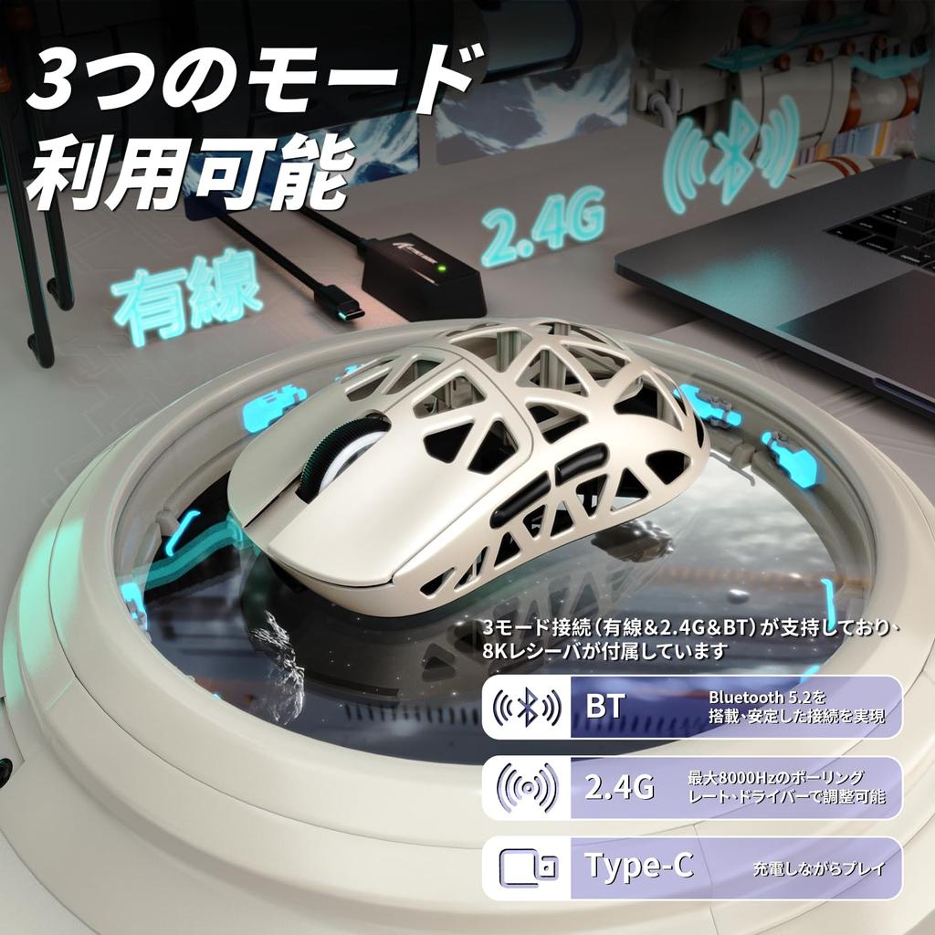 SHARK R2 Magnesium Alloy Mouse Gaming Mouse 8k Mouse PixArt PAW3950 Optical Sensor 47g Ultra Light 3 Mode Connection Wired Double Channel 42000DPI 50G