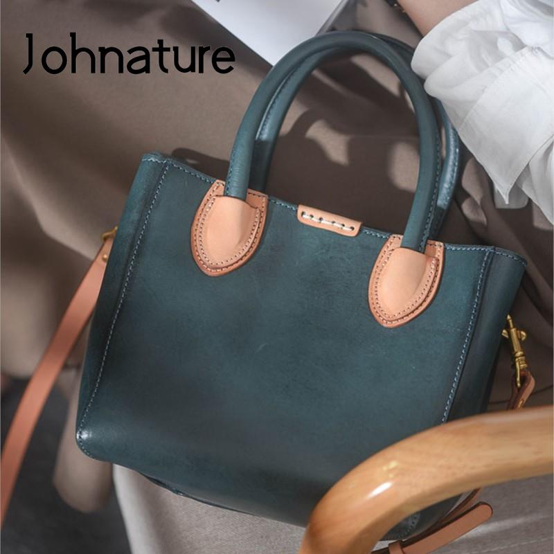 Johnature Роскошные сумки из натуральной кожи, женские сумки ручной работы из натуральной натуральной яловой кожи, однотонные простые сумки на плечо