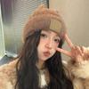Hat Female Sweet Cute Premium Sense Leather Standard Plush Four Corner Hat Winter Warm Knitted Wool Hat