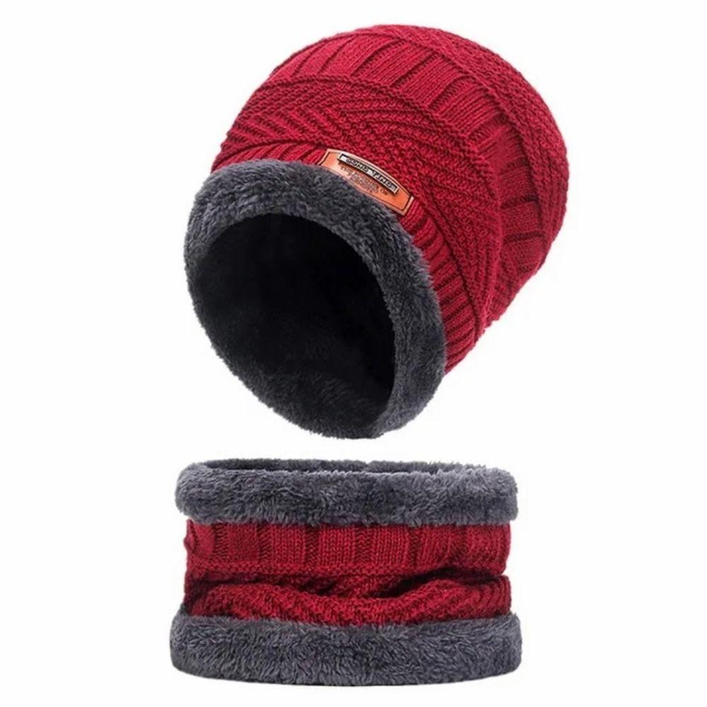 Warm Knit Cap Plus Velvet Coral Fleece Scarf Men Women Winter Hats