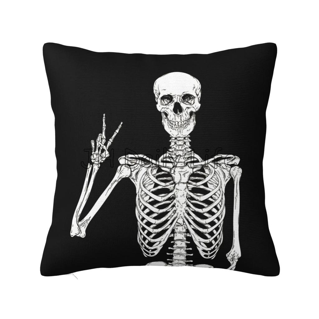 Skull Human Skeleton Throw Pillow Cover Human Skeleton Posing Decorative Pillow Case Cushion Cover Home Sofa Decor x Inch