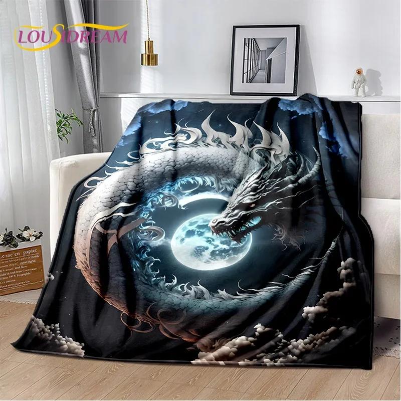 Chinese Style Dreamy Dragon Cartoon Blanket,Soft Throw Blanket for Home Bedroom Bed Sofa Picnic Travel Office Cover Child Gift