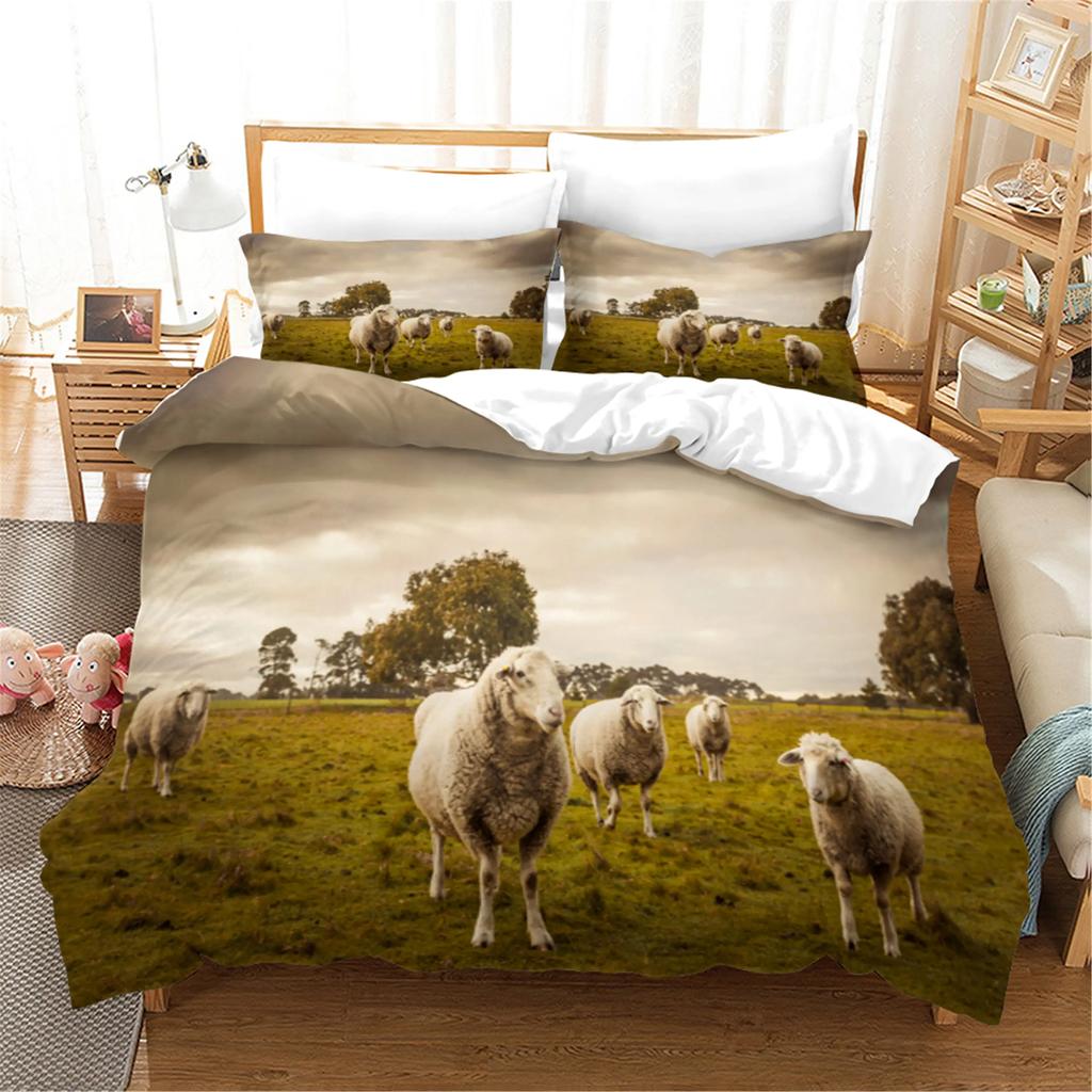 3D Printed Sheep Duvet Cover With Pillow Cover Bedding Collection Single Double Twin Full Queen King Size Animal Bed Collection Bedroom Decor