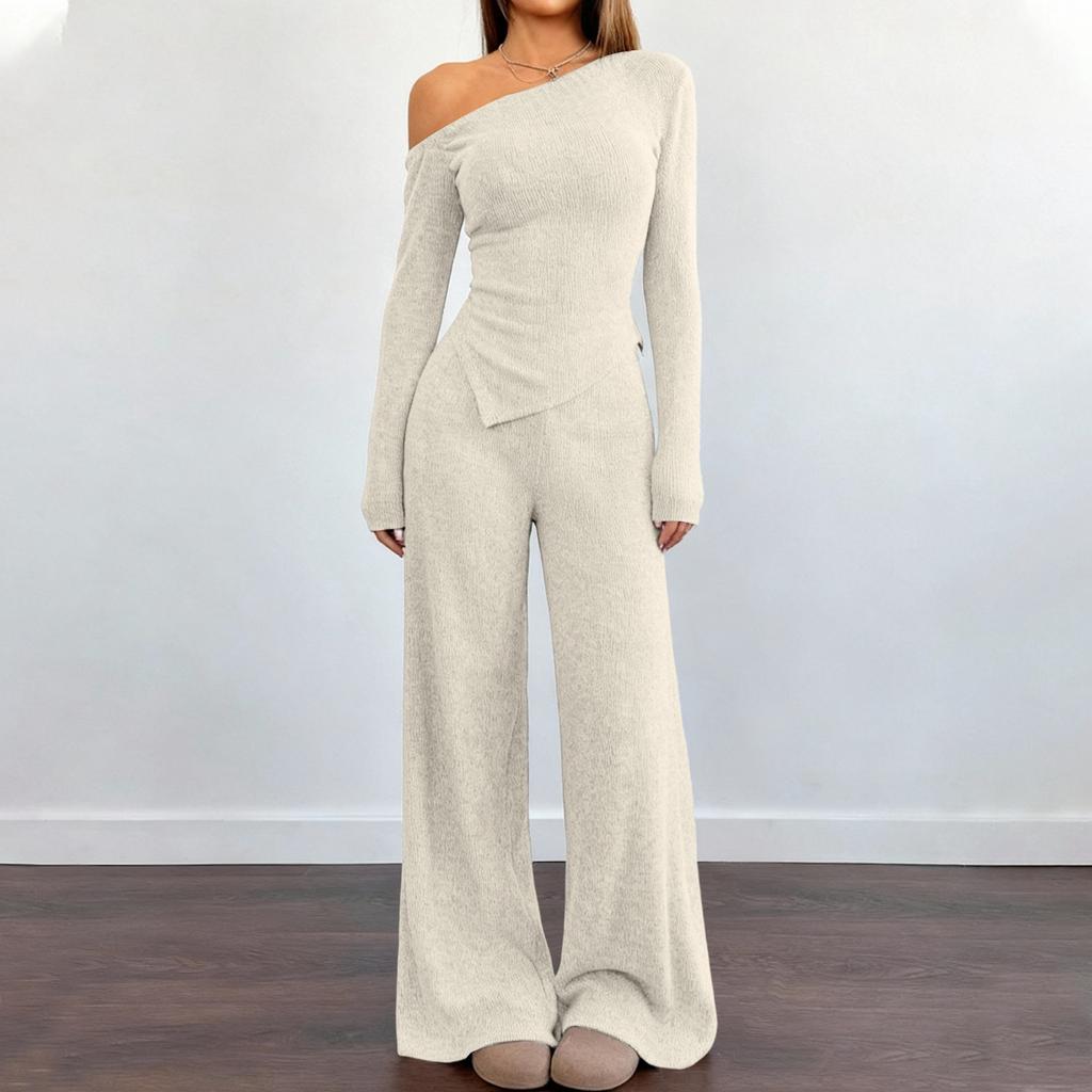 Женский комплект повседневной спортивной одежды из двух предметов однотонного цвета с длинными брюками