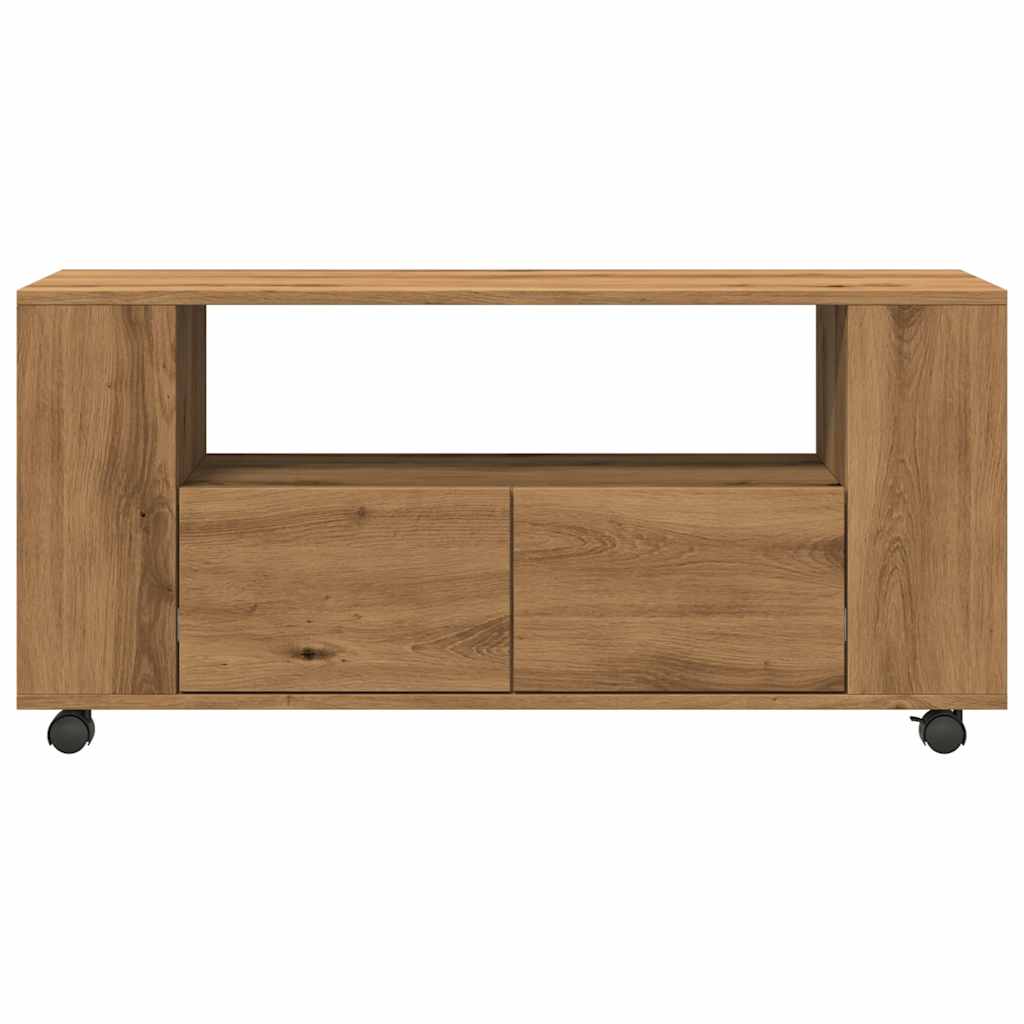 TV Stand with Casters Artisan Oak Finish 102 x 34.5 x 43 cm Engineered Wood