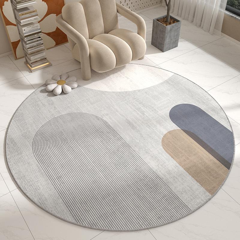 Morandi Gradient Overlapping Circle Round Carpet Anti Slip Thin Circular Rug Reading Nook Bedroom Decor