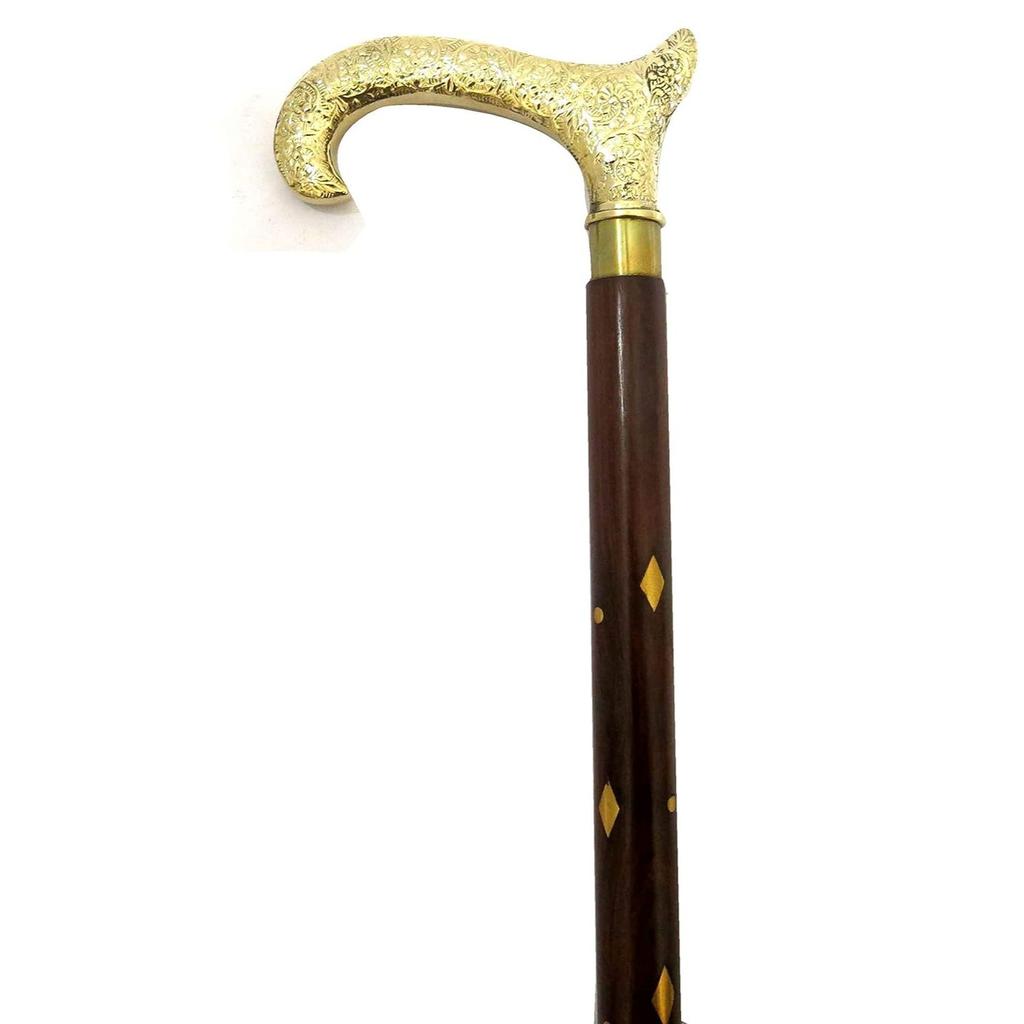 Solid Wood 2 Part Folding Walking Stick with Carved Brass Handle for Men & Women 36 Inches Long