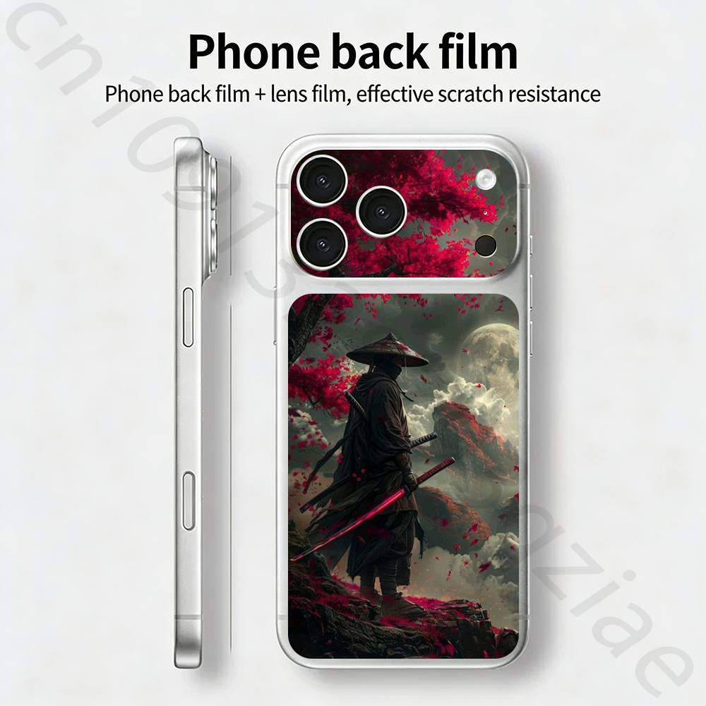 Японский Бусидо Самурай Для iPhone 17 pro Max /17 pro Полное Покрытие Наклейка Кожаная Обертка 3D Цветная Задняя Защитная Пленка-Наклейка