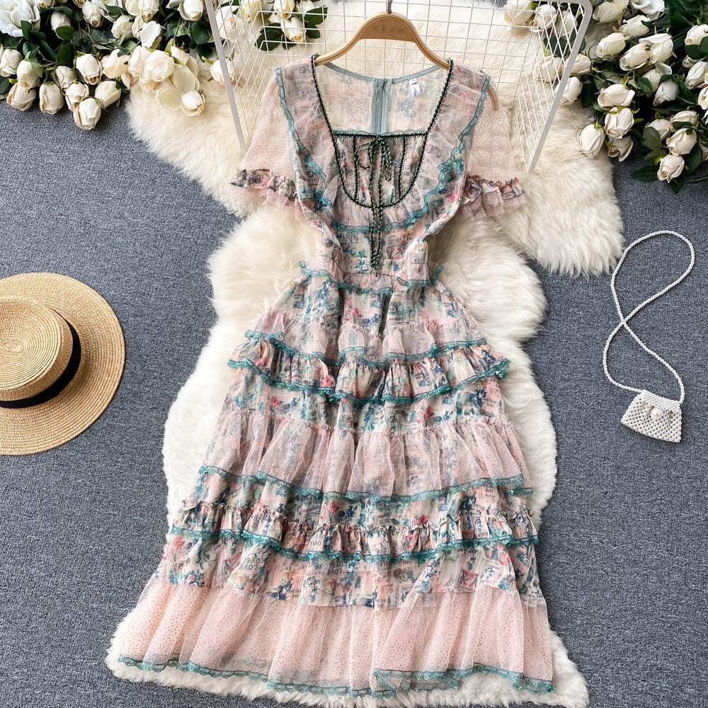 Летнее платье с коротким рукавом для автопортрета, женское сексуальное платье с квадратным воротником и оборками из сетки, дизайнерское подиумное вечернее платье миди