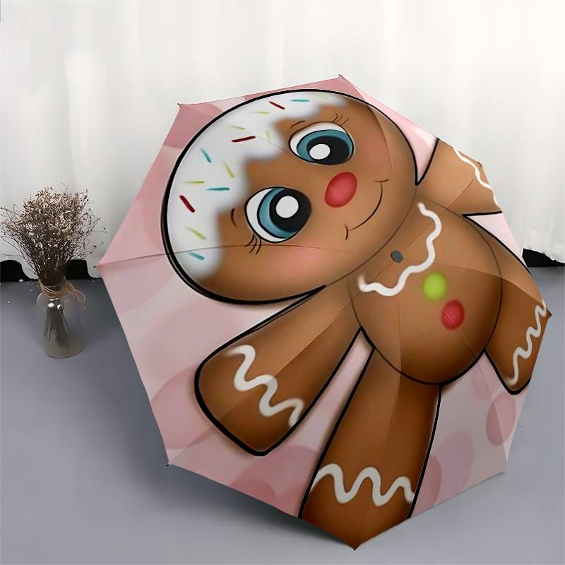 Gingerbread Man Themed Travel Umbrella-8 Ribs Automatic Opening and Closing, Portable Folding Design, Compact and Stylish Umbrella Suitable