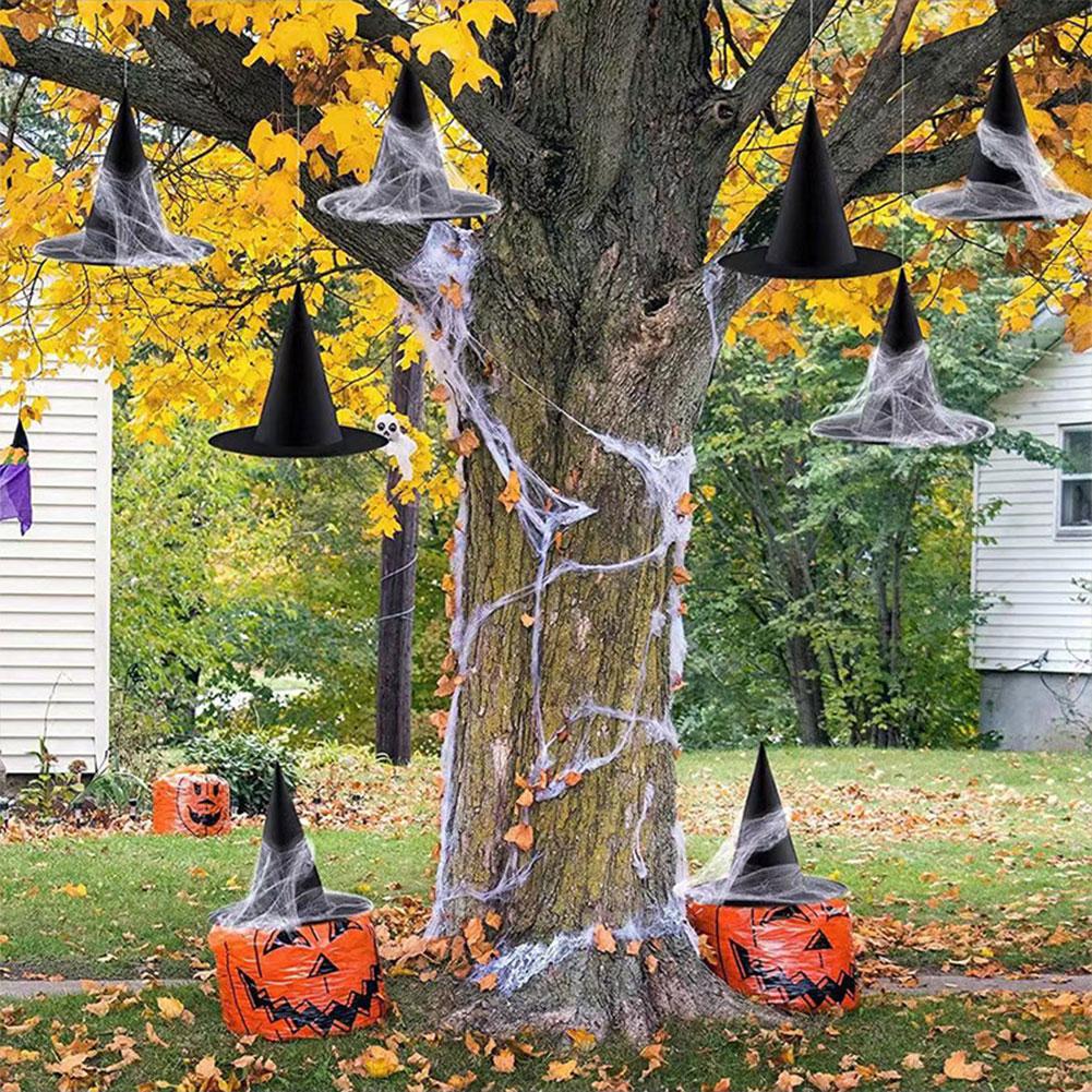 Хэллоуин Черная шляпа ведьмы с подвесной веревкой Шляпа волшебника Реквизит для костюма для косплея Подвесные шляпы ведьмы Декор для уличного садового декора