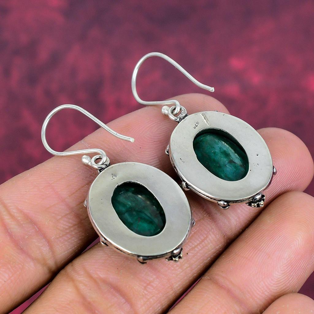 Emerald 925 Solid Sterling Silver Earrings, Handmade Gemstone Earrings Jewelry, Gifts For Wife Brand New Earrings