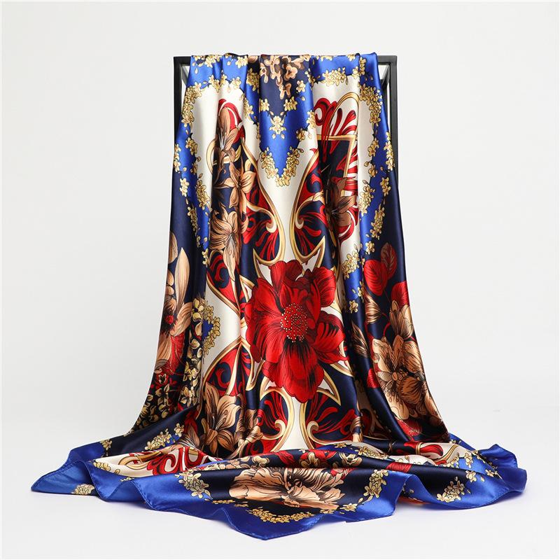 90 * 90cm New Silk Scarf Women'S Spring And Summer Decorative Scarf Sunscreen Travel Shawl Autumn And Winter Scarf Thin Edition