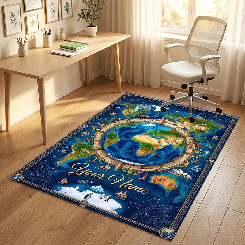 Glass Theme Soft Crystal Velvet Rug Custom Name & Text Print Non Slip Floor Rug for Bedroom Living Room