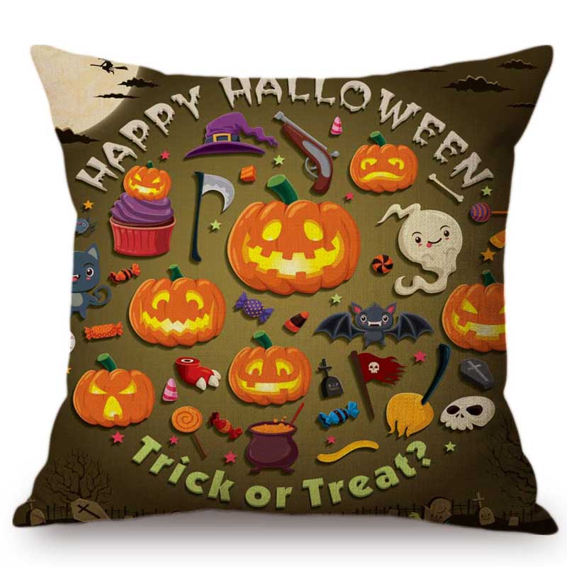 Trick Or Treat Halloween Party Decoration Cute Cartoon Design Sofa Throw Pillow Case Bar Pub Halloween Decoration Cushion Cover