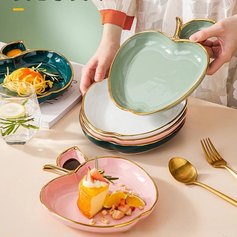 Luxury Creative Phnom Penh Apple Shape Ceramic Rice Plates Home Jiaozi Plate Flat Plate Dessert Dish