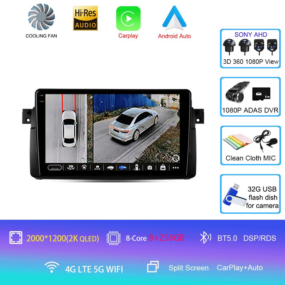 Автомагнитола Android 14 Carplay Для BMW E46 M3 1998 1999 2000 2001 - 2006 Навигация GPS Мультимедийный плеер стерео wifi+4G BT 2 DIN