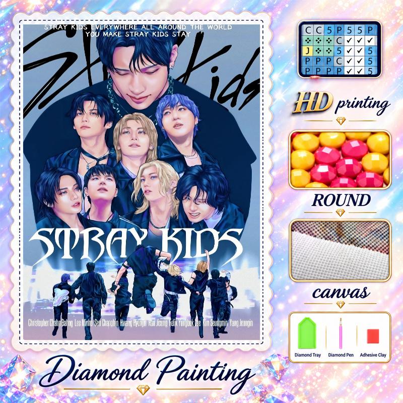 Stray Kids Diamond Painting Kit 5D Full Drill DIY Diamond Mosaic Wall Art Home Decor