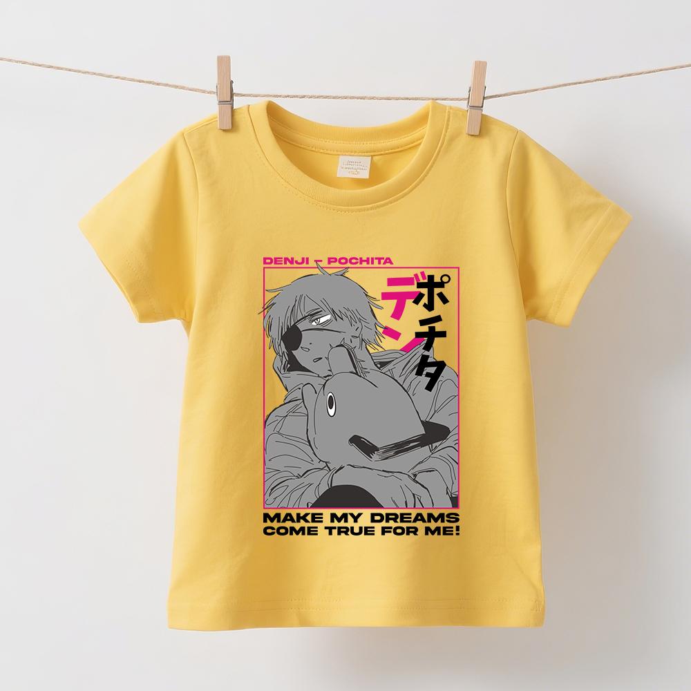 Chainsaw Man Denji x Pochita Anime Graphic Print Kids Cotton T Shirt Boys Girls Short Sleeve Summer Casual Top