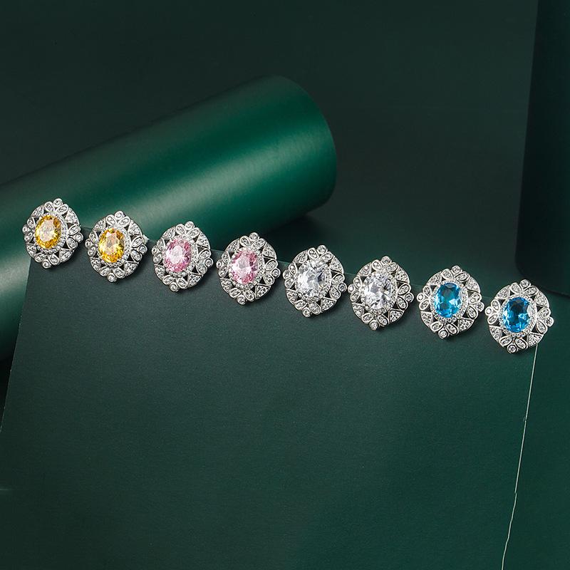 BELLA BOX Luxury Women Fashion Oval Zircon Stud Earrings Wedding Engagement Party Gift