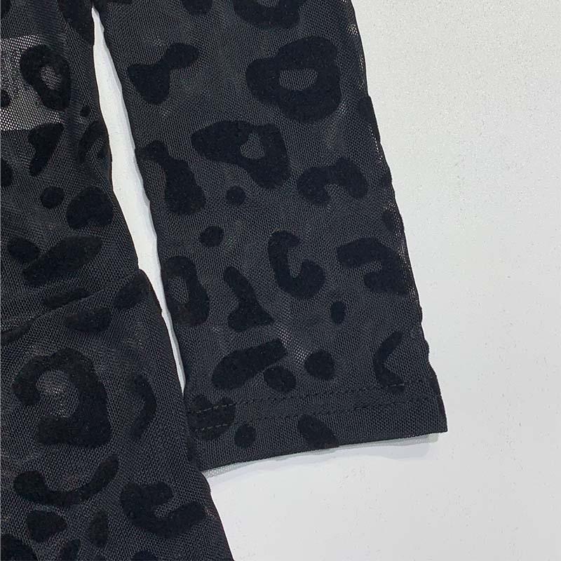 Tooxika New Women's Jumpsuit Slim Fit Long Sleeve Sexy Flocking See-through Slimming Jumpsuit