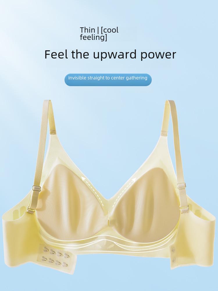 Seamless Ice Silk Nude Women's Underwear: Jelly Soft, Chest-Slimming, Supportive Gathered Bra, Comfortable & Breathable.