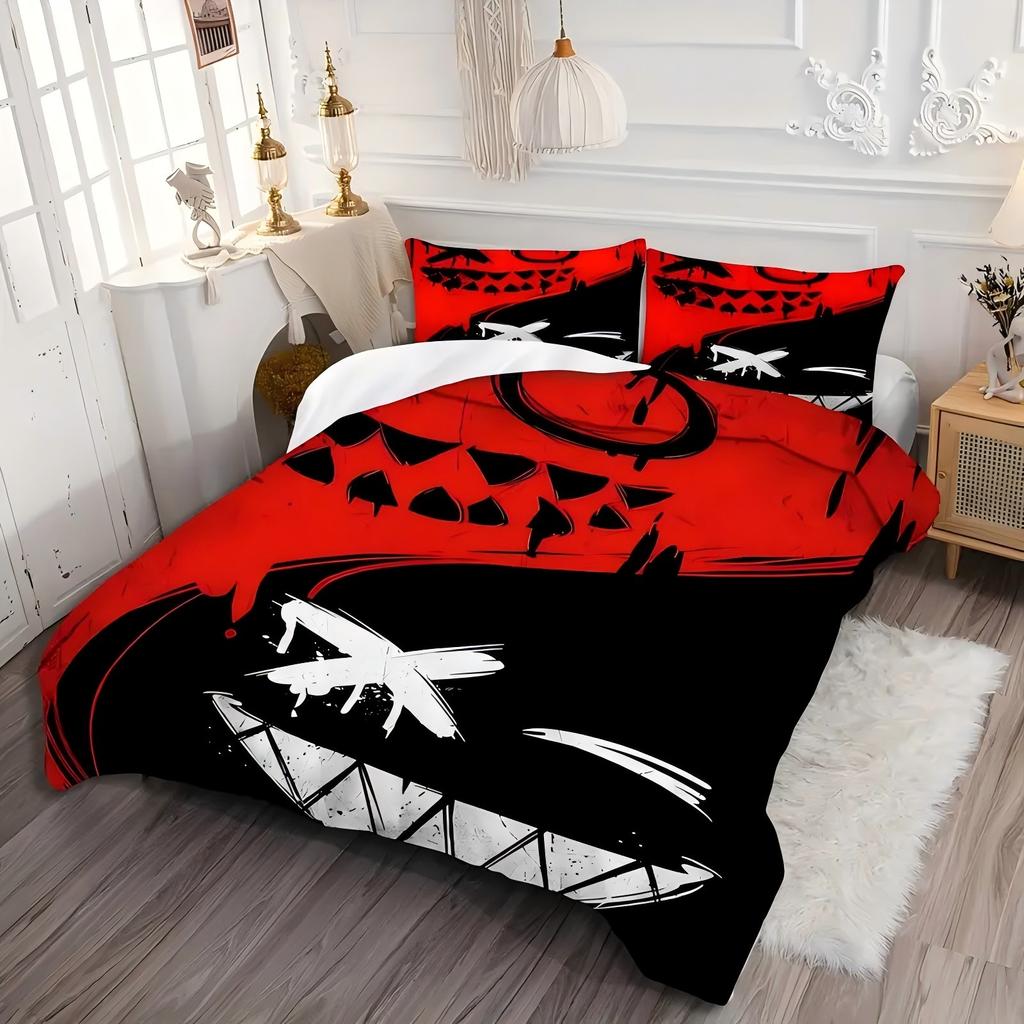 Black Red Splicing Design 3D Printed Duvet Cover Interesting Style Bedding Set Polyester Soft Comfortable Quilt Cover Pillowcase