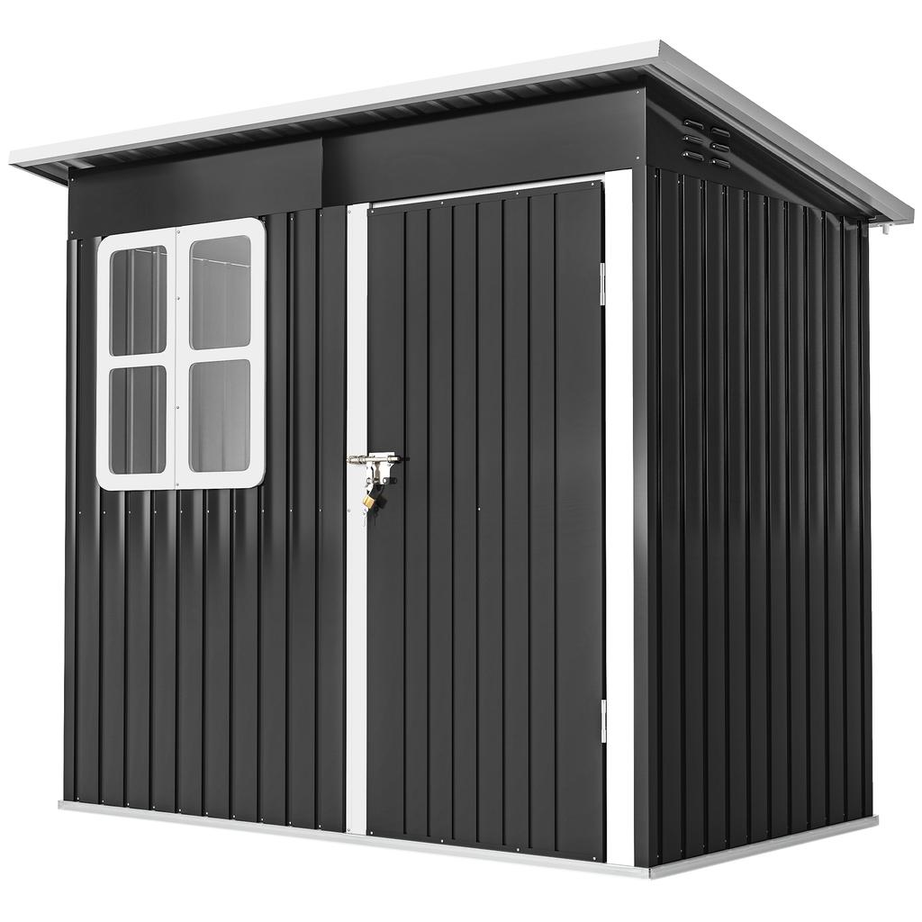 Garden Shed, Garden House with Window, Lockable Door, for Garden, Patio, Steel, 221L x 133W x 190H cm, Grey
