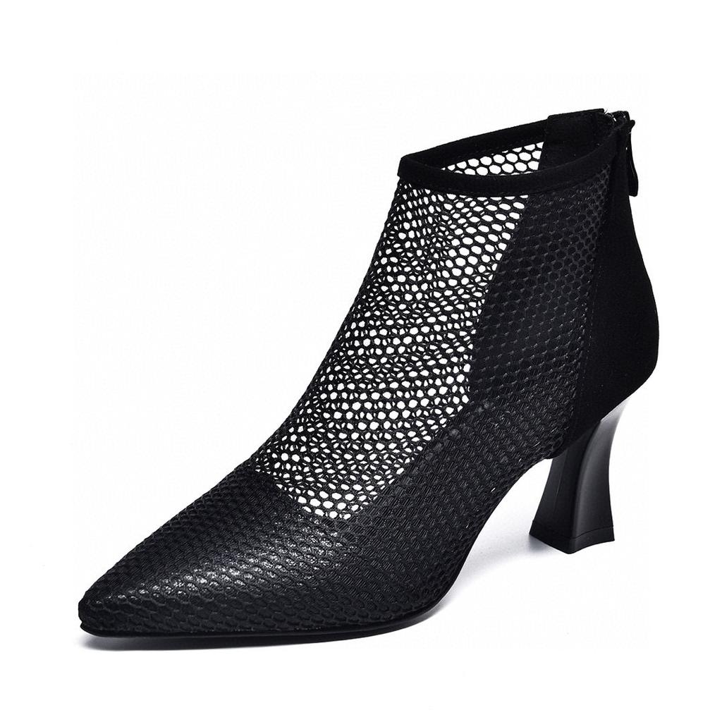 High Heels Women's 2025 Spring New Breathable Mesh Pointed Stiletto Women's Shoes Net Boots Rear Zipper Fashion Roman Boots