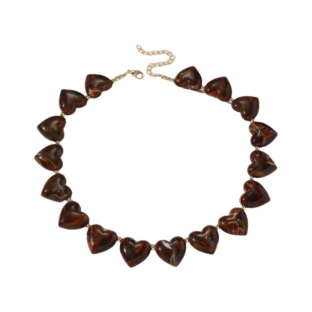 Love Heart Women Clavicle Chain Choker Sweater Chain Retro Acrylic Necklace Vacation