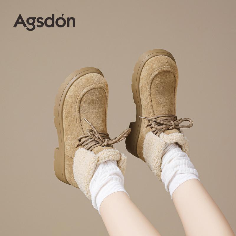 Augustus den velvet Martin boots women's 2025 new autumn and winter retro short fluffy shoes platform-soled lace-up cotton shoes