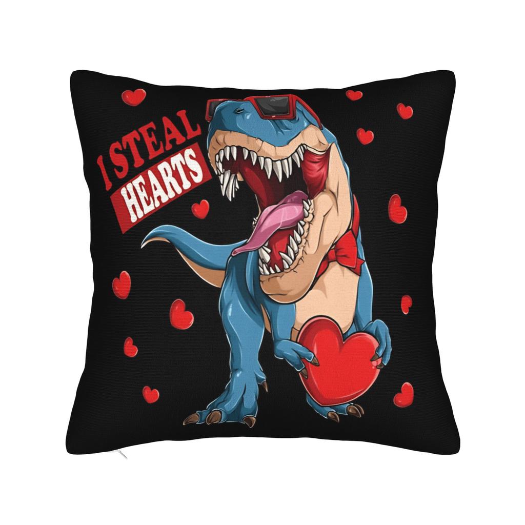 Valentine Day Dinosaur TRex I Steal Hearts Pillow Case Retro Trendy Pillow Cover Soft Pillowcases For Chair Sofa Home Decor