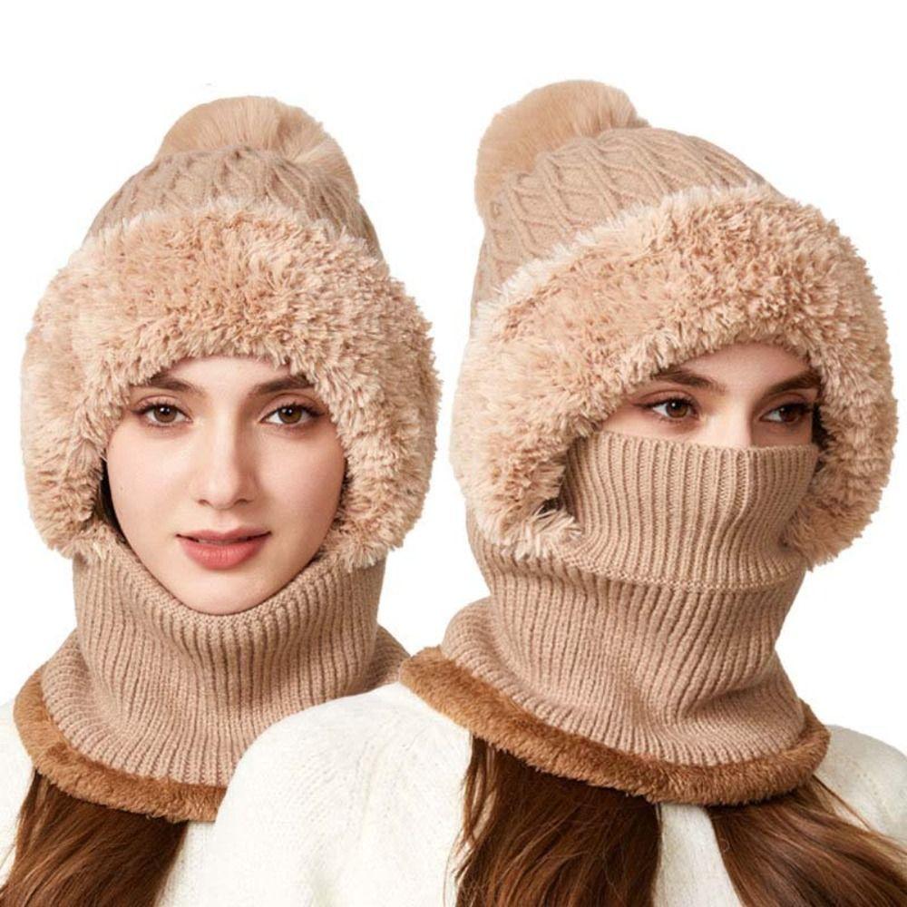 Windproof 2in1 Scarf Hat Plush Balaclavas Hat Fashion Winter Cap Mask Set Riding
