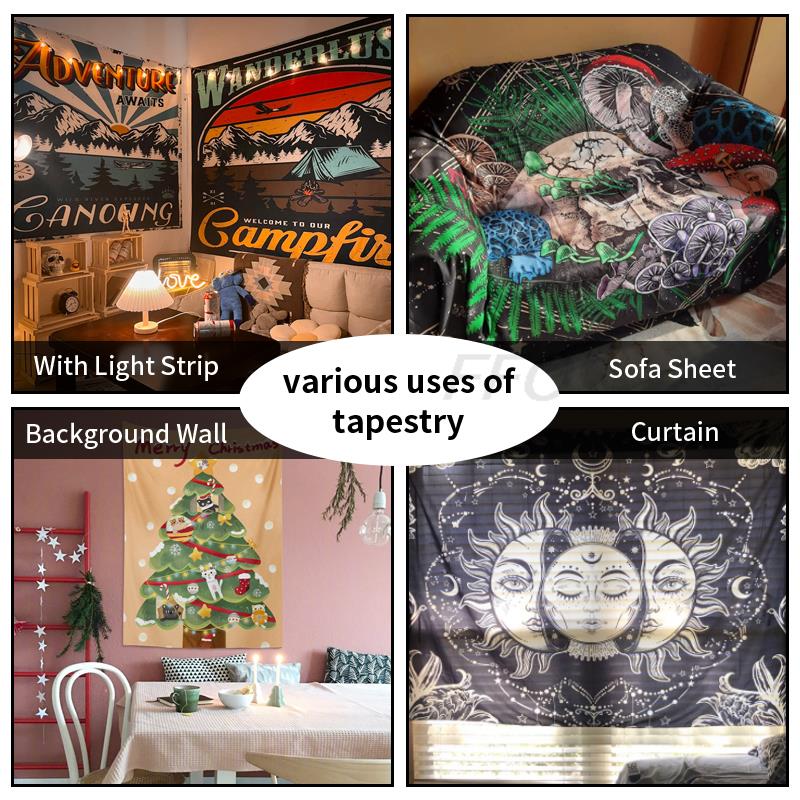 Hippie Skull Tapestry Psychedelic Mushroom Gothic Tapestry Colorful Psychedelic Wall Decor Art Aesthetic Home Decor Tapestries
