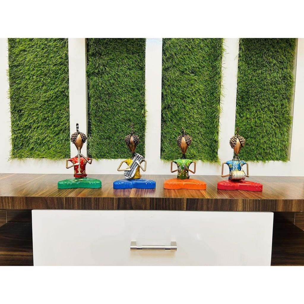NEW Metal Multicolor Sitting Musician Set of 4 Playing Musical Instrument Idol Handpainted Figurine Showpiece for Home Decor