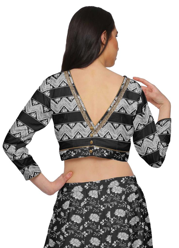 Moomaya Two Piece Long Skirt And Crop Top Printed Indian Ethnic Set For