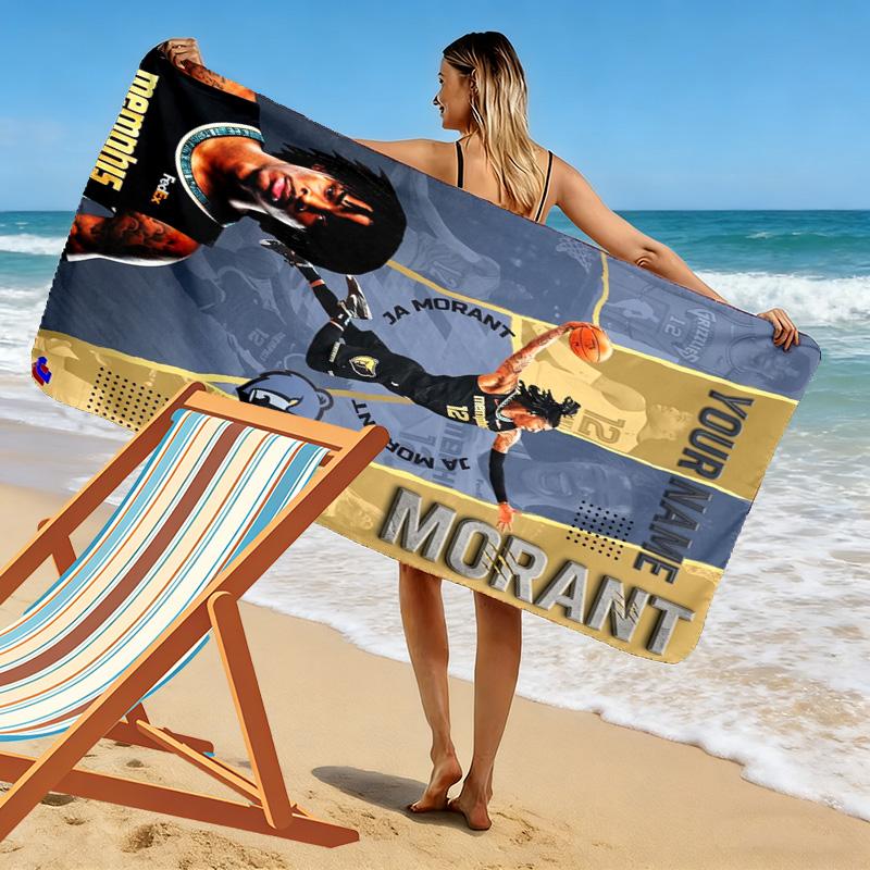 Name Custom Ja Morant Print Beach Towel, Large Soft Quick Dry Towel for Beach Camping Swimming