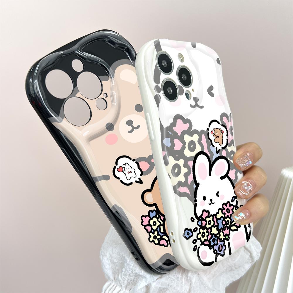 Cute Cartoon Pattern Cream Texture Casing Wavy Edge Soft Silicone Cover Phone Case for Huawei Honor Infinix Tecno iPhone