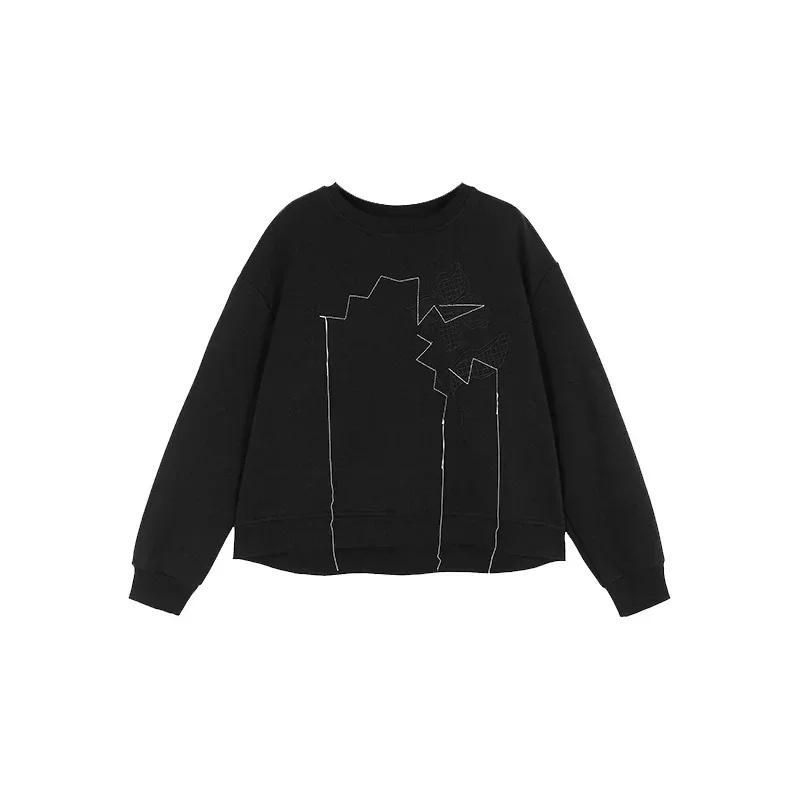 Xitao Толстовки с круглым вырезом и вышивкой в ​​стиле пэчворк, пуловеры, свободные однотонные повседневные топы DMJ3172