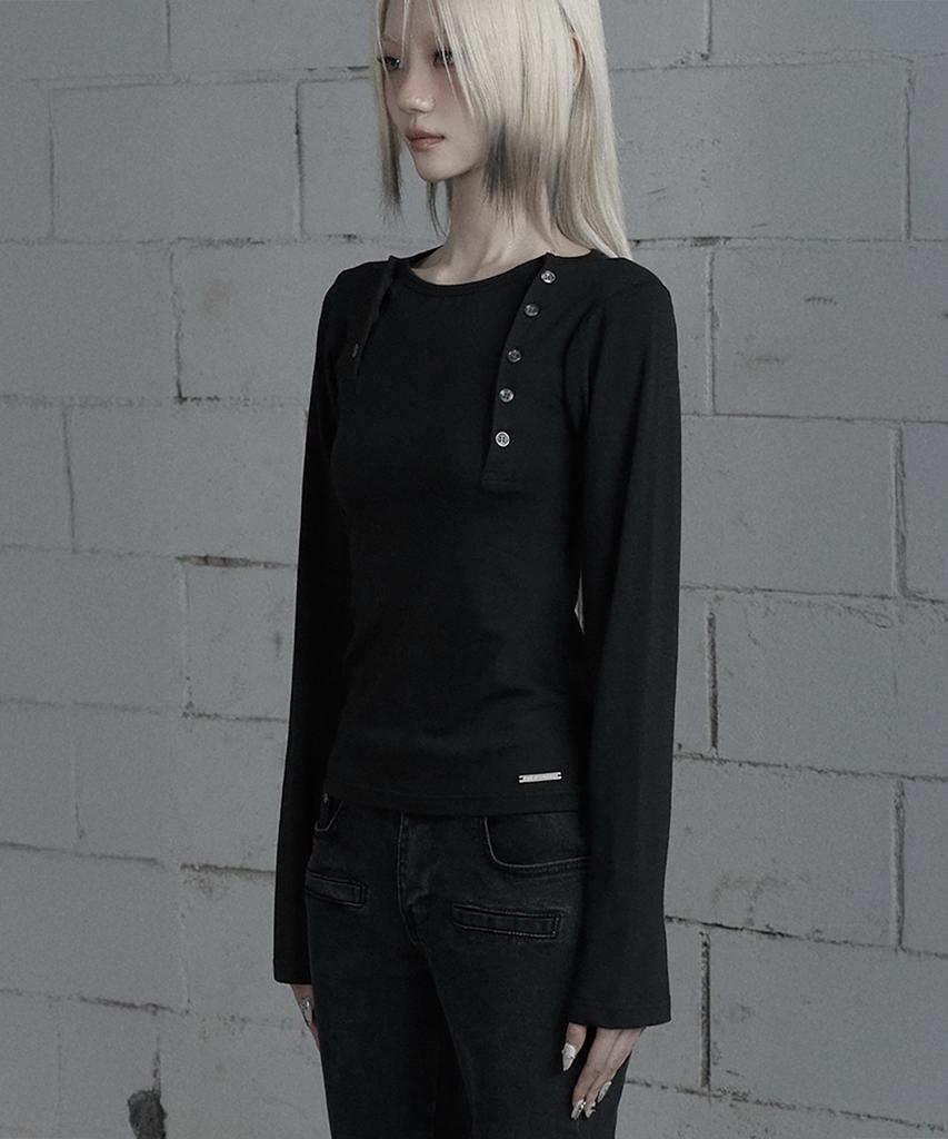 ETRE AU SOMMET Two-Line Button Long Sleeve (Black)