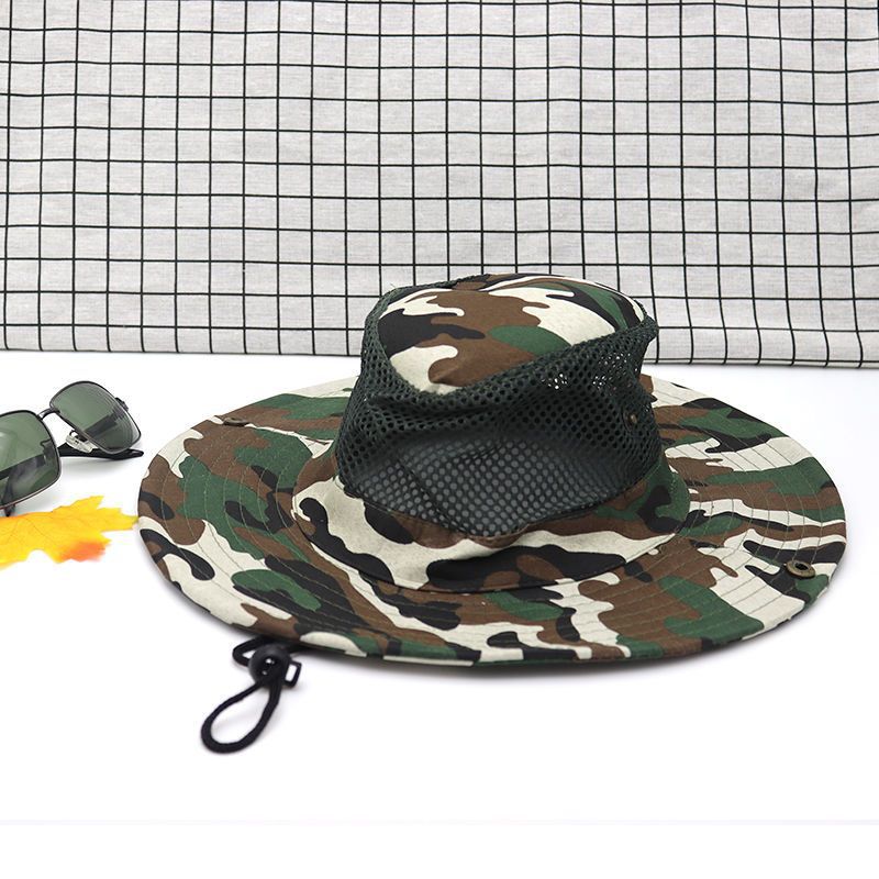 Outdoor sun protection hat men's big eaves camouflage sun hat mountaineering tourism breathable bucket hat UV protection scenic spot stall