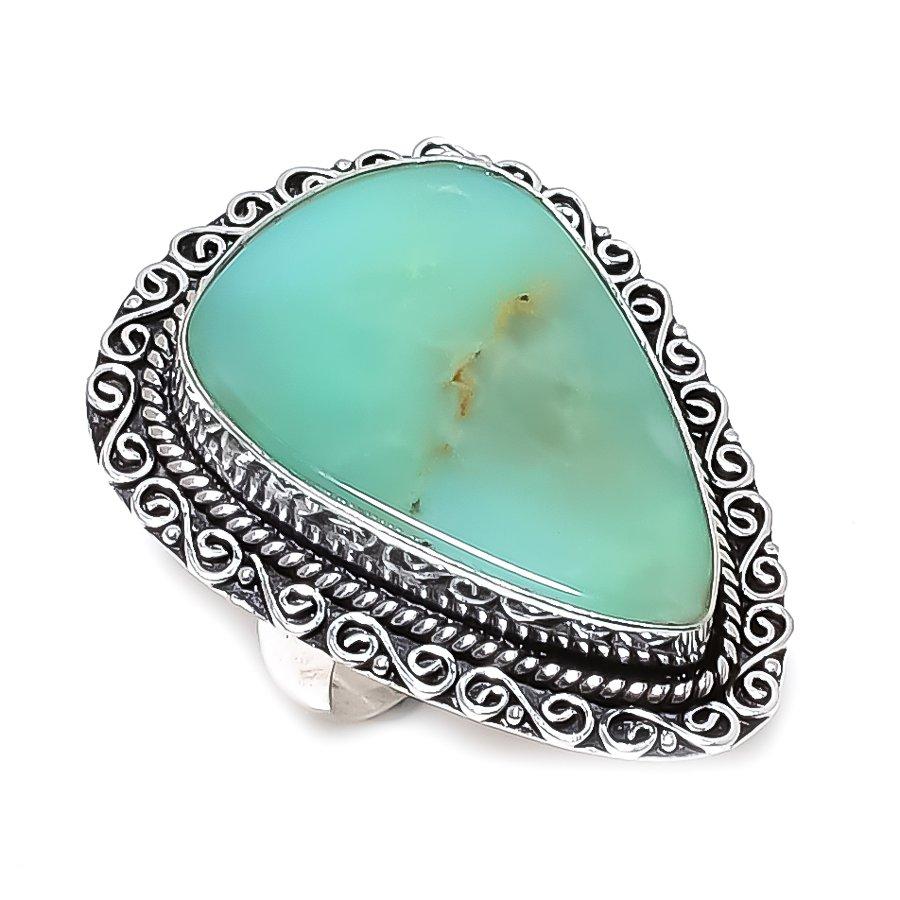 Natural Chrysoprase Gemstone 925 Sterling Silver Jewelry Ring Size 9 g0O27