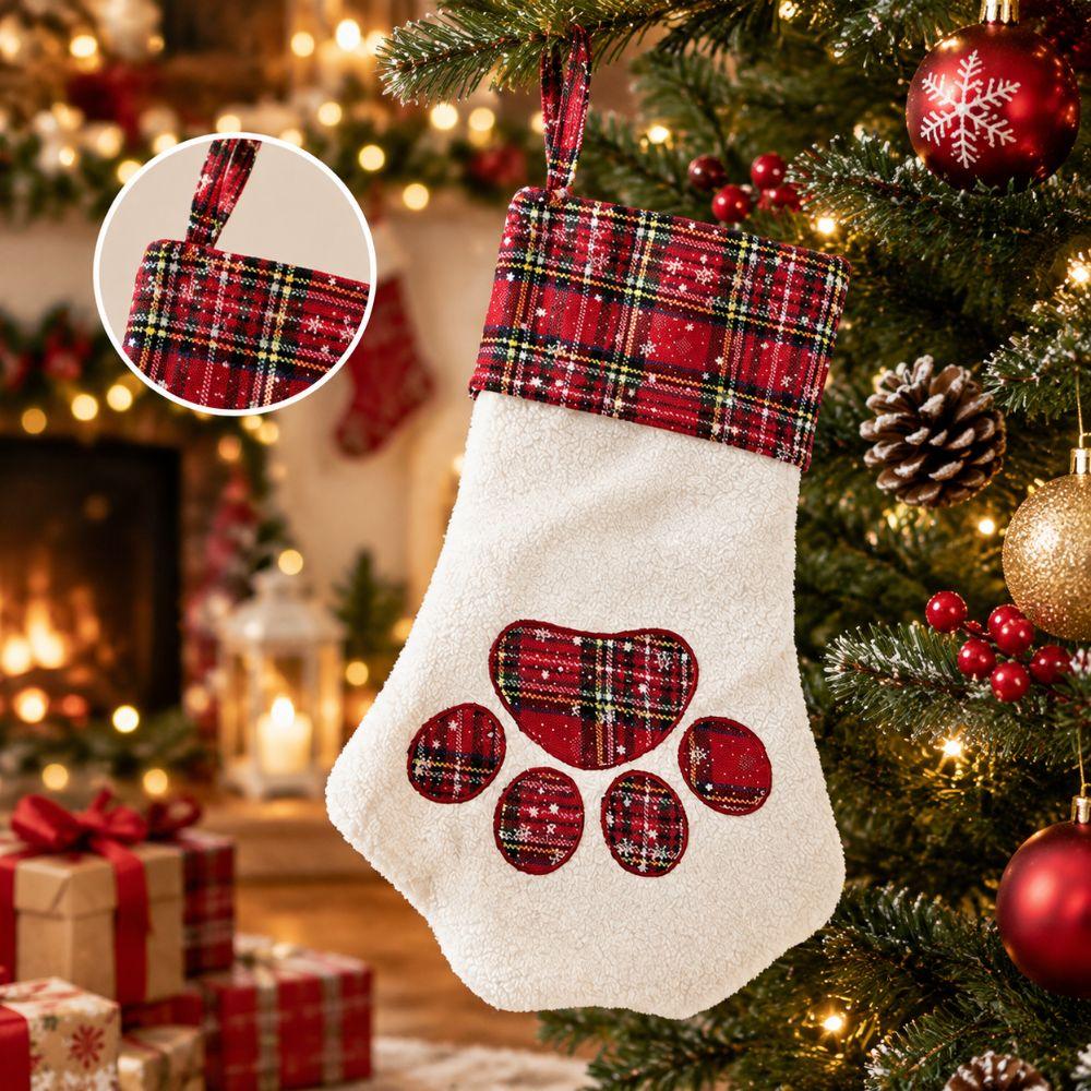 Paw Print Christmas Stocking Plush Gift Bag Xmas Gifts Christmas Ornament Sock Pets